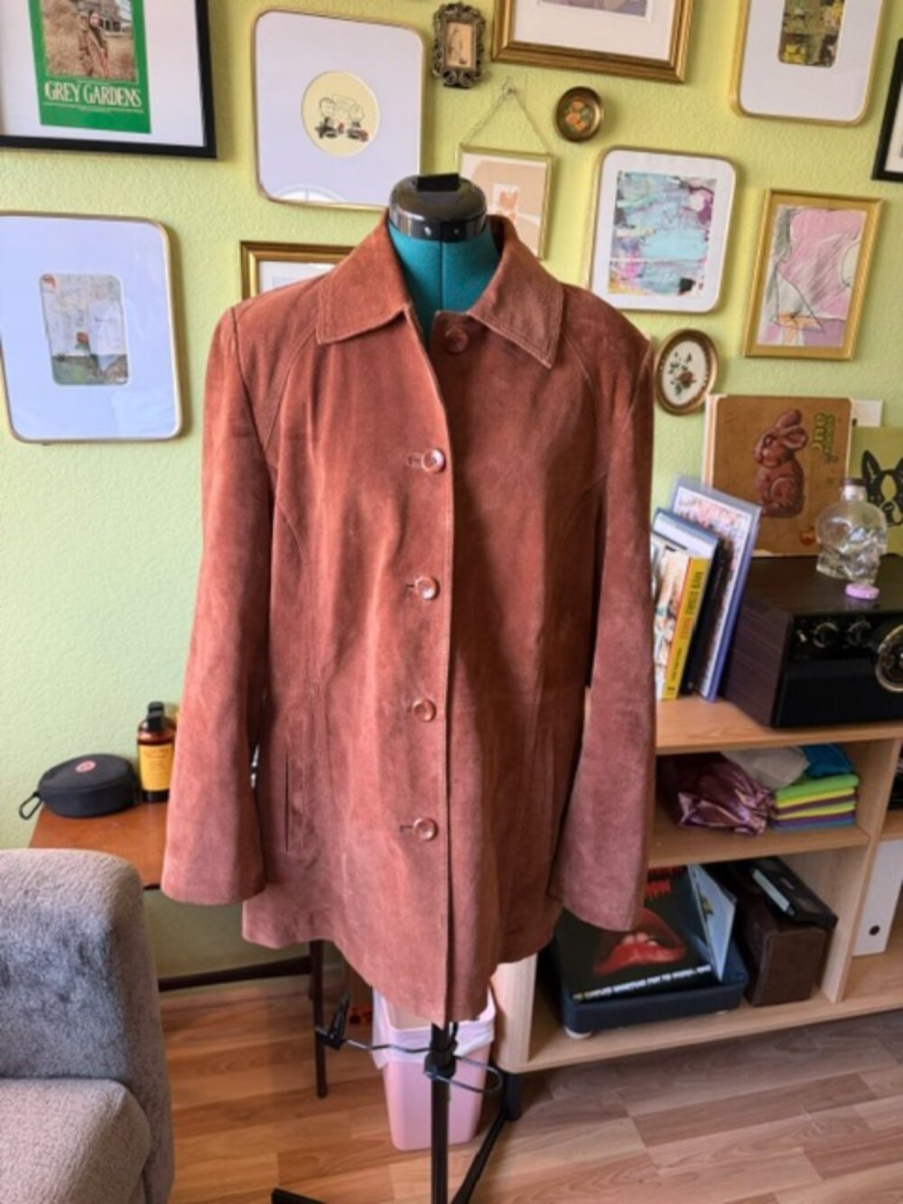 Vintage 90s Bernardo for Nordstrom Rust Suede Car Coat Jacket Large